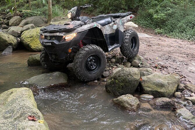 ATV Rainforest Adventure in St. Lucia - River crossing and farmlands: the route keeps changing