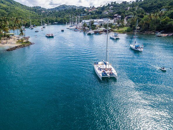 St Lucia Catamaran Day Sailing and Sightseeing Tour - Sailing the west coast: Soufriere Bay and close-up Piton views