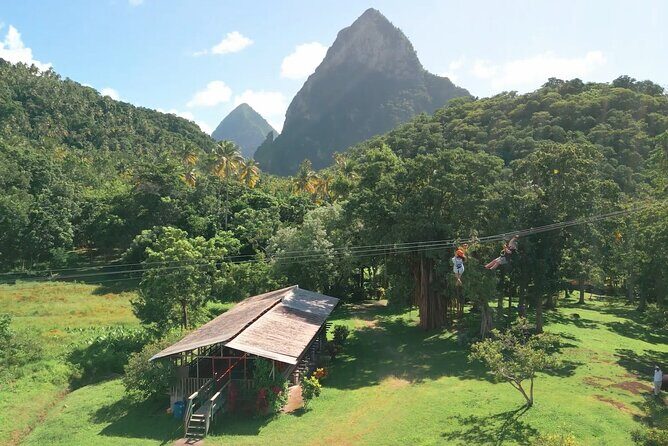 St. Lucia Morne Coubaril Estate Zipline Experience - Flying under Petit Piton with views over Soufrière and the Caribbean